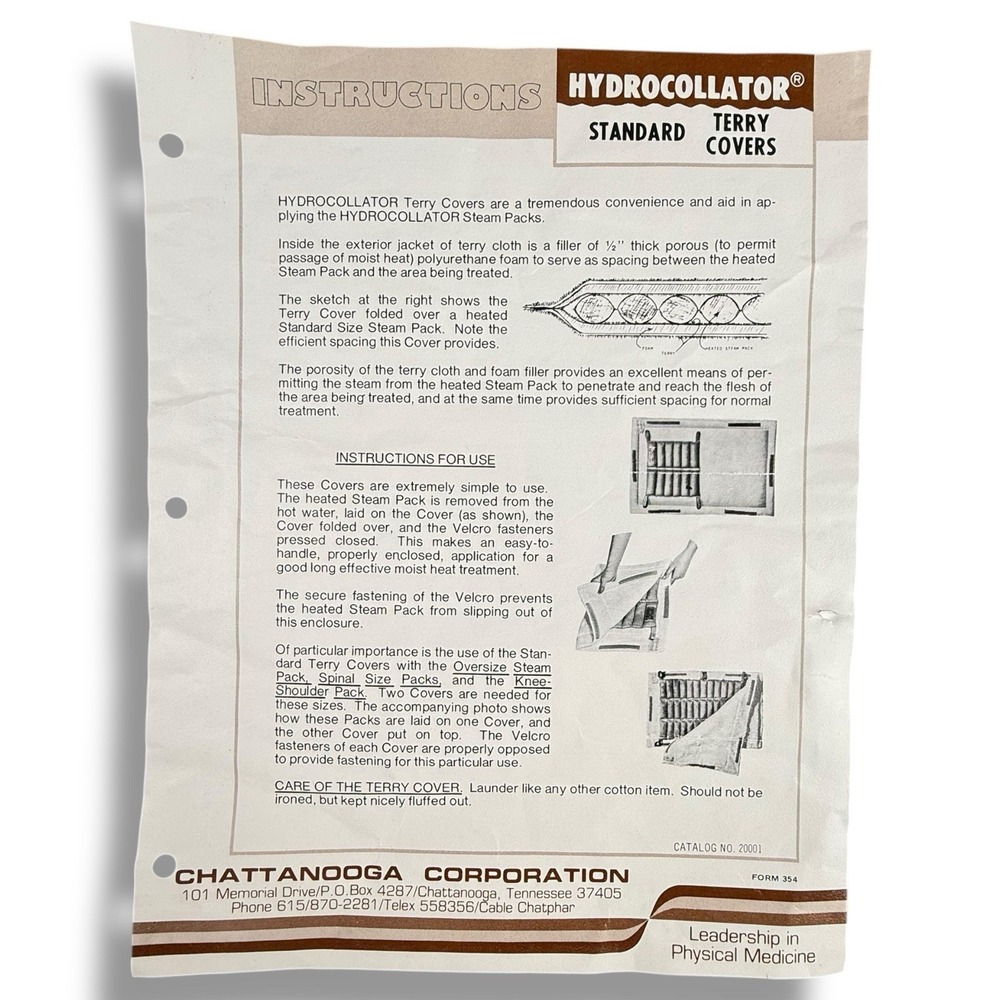 Vintage NOS Chattanooga Co Hydrocollator Standard‎ Terry Cover Catalog No. 20001 - Picture 7 of 10